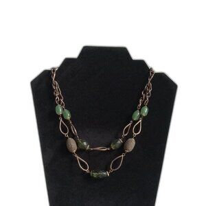 LC Lauren Conrad Green Beaded Gold Toned Double Strand Statement Boho Necklace